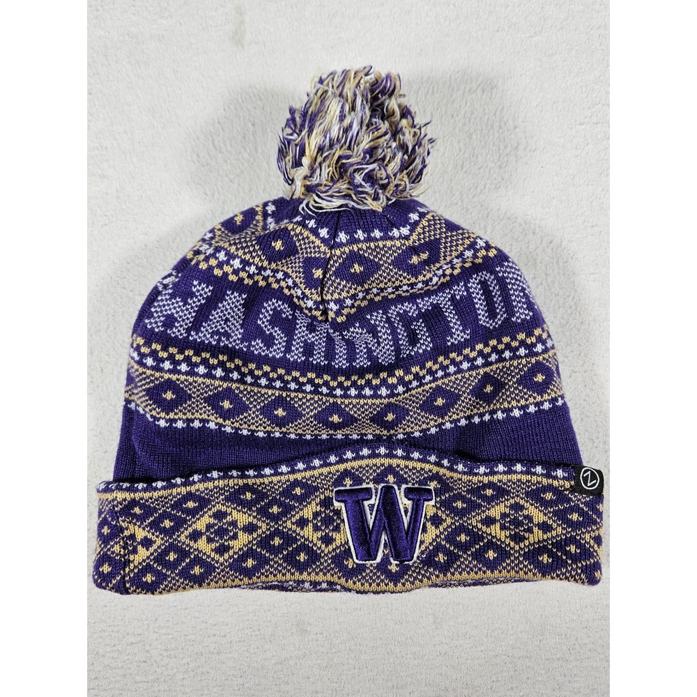Zephyr University of Washington Huskies Beanie Purple Gold Knit Pom Pom Hat NCAA